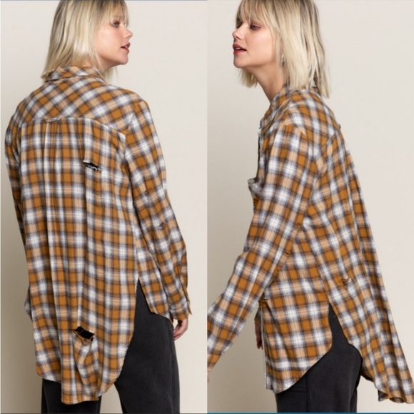 POL Distressed Plaid Shirt - Picture 3 of 4